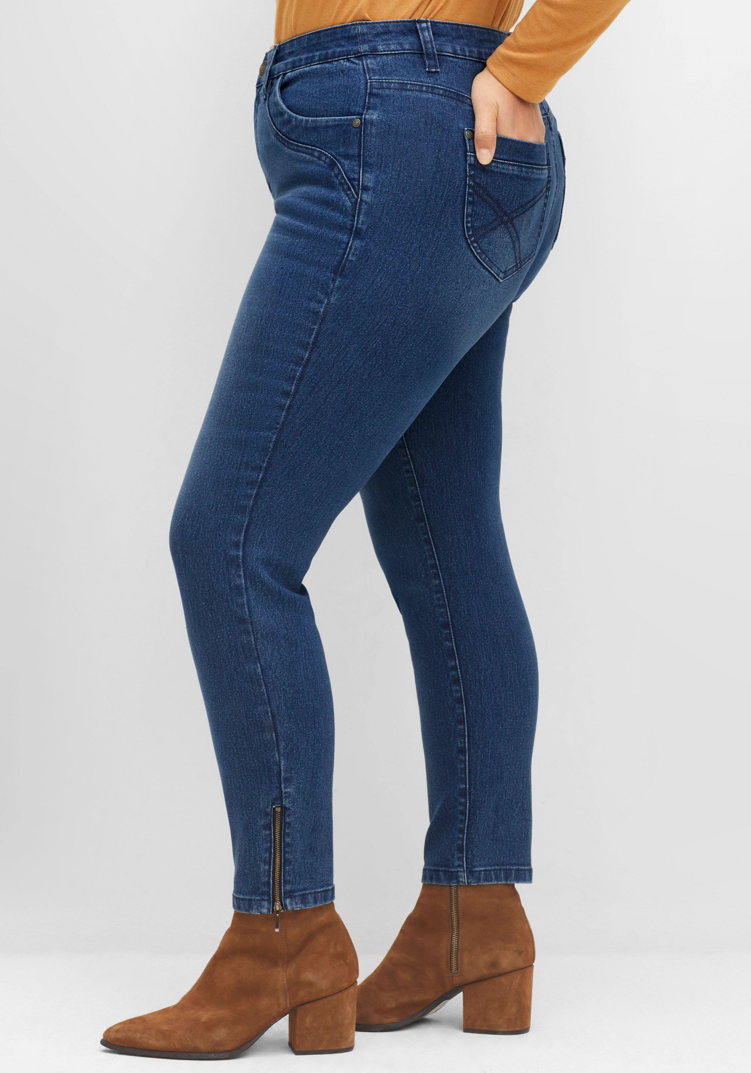 Schmale Jeans mit Zippern am Saumabschluss