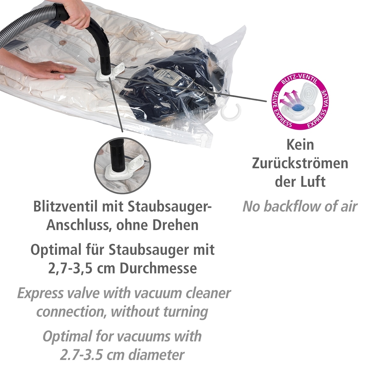 WENKO Kleidersack »Vakuum Grösse L & XL« Vakuumbeutel für Kleidung, platzsparend im Kleiderschrank
