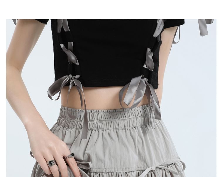 Elvik - Mini A-lijn ballonrok met elastische taille en strik