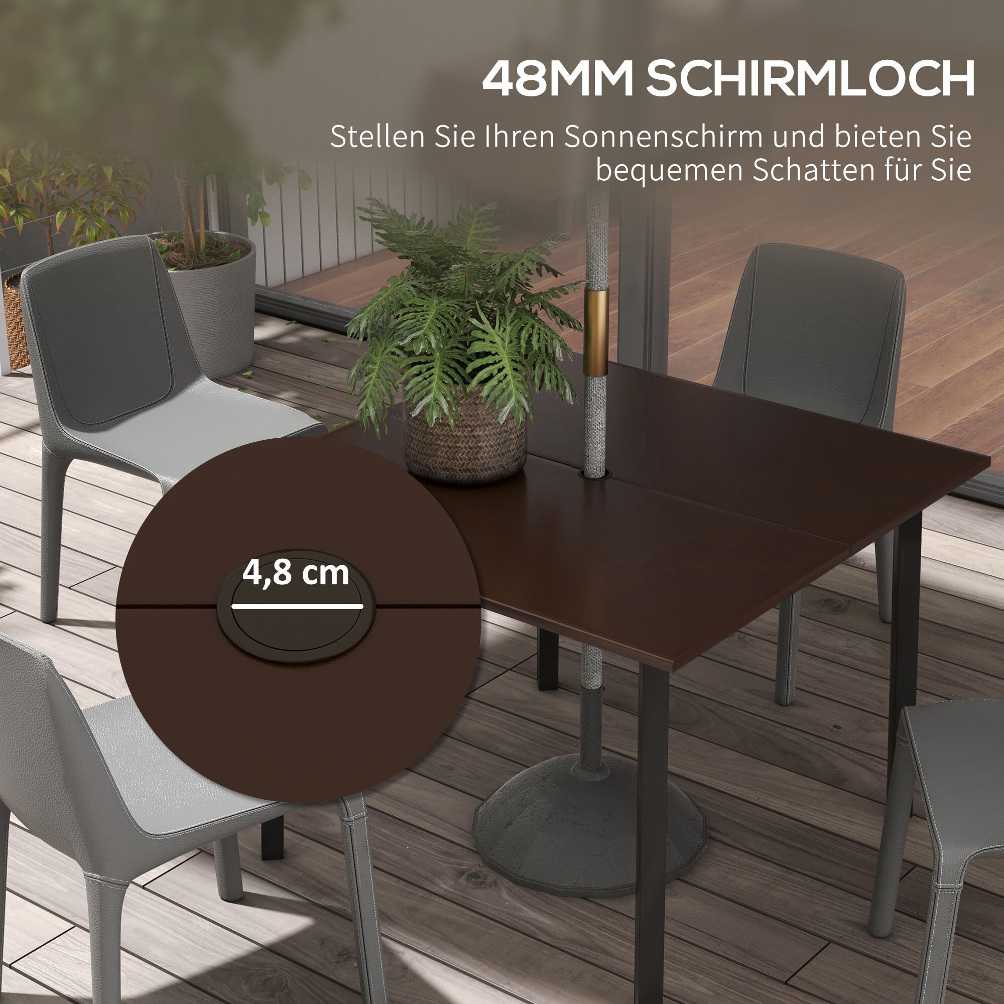 Outsunny Gartentisch mit zentralem Schirmloch braun 100L x 100B x 72H cm