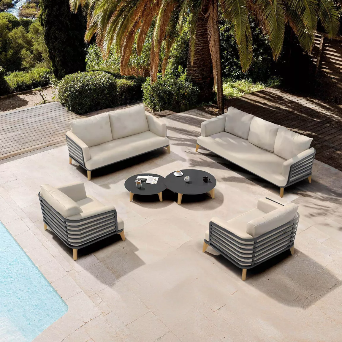 Salon de jardin aluminium 7 places 6 pcs Monte Carlo Gris anthracite et taupe