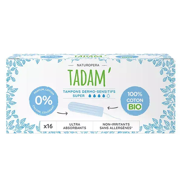 Tampões Tadam' Higiene Feminino Super Orgânicos Dermossensíveis, 16 unidades