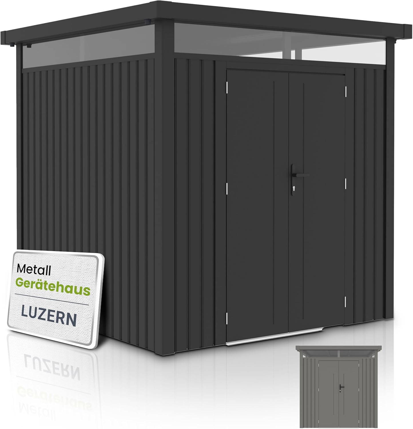 Juskys Gerätehaus Luzern Pro 5,3 m² - Metall Geräteschuppen mit Türen & Fenstern - wetterfest & abschließbar - Fahrradgarage, Gartenhaus - Anthrazit