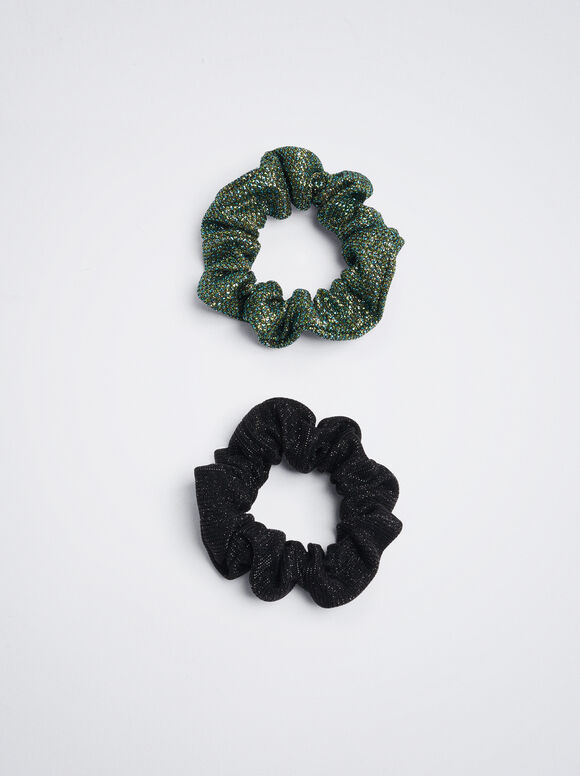 Conjunto de scrunchies com glitter - Multicolorido
