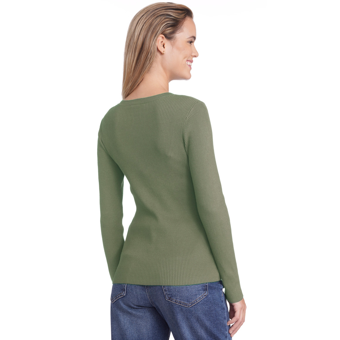Gina Damen Pullover aus Rippstrick dunkelgrün
