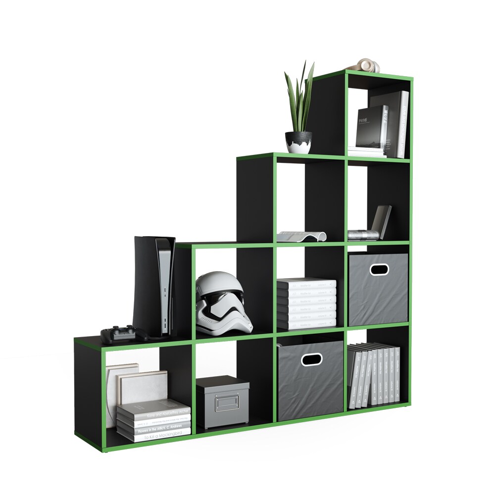 Vicco Treppenregal Raumteiler Stufenregal 10 Fächer Schwarz/Grün Bücherregal