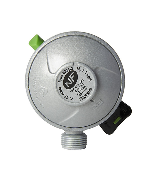 Détendeur sécurité Quick On pour bouteille propane 6 kg, ø27 mm, 1.5 kg/h - 37 mb