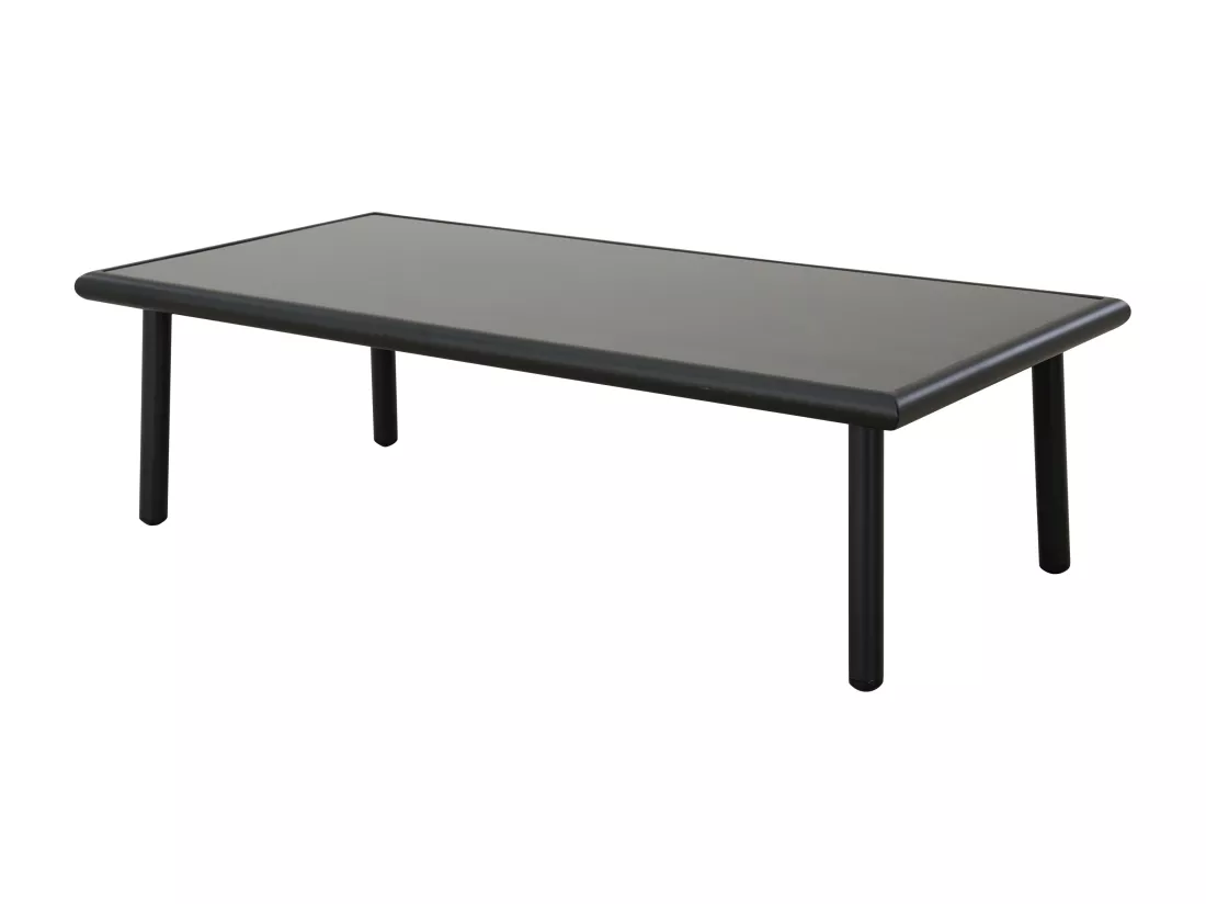 Salon de jardin en aluminium : un canapé 3 places, 2 fauteuils et une table basse - Noir coussins beiges - LAKIT de MYLIA