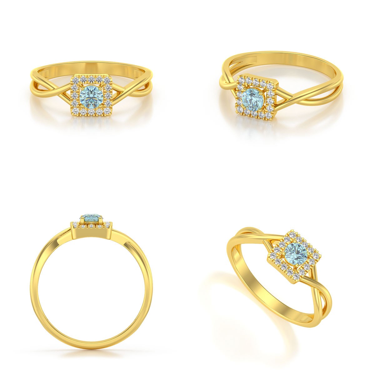 Bague ADEN Or 585 Jaune Aigue-Marine et diamants 2.154grs