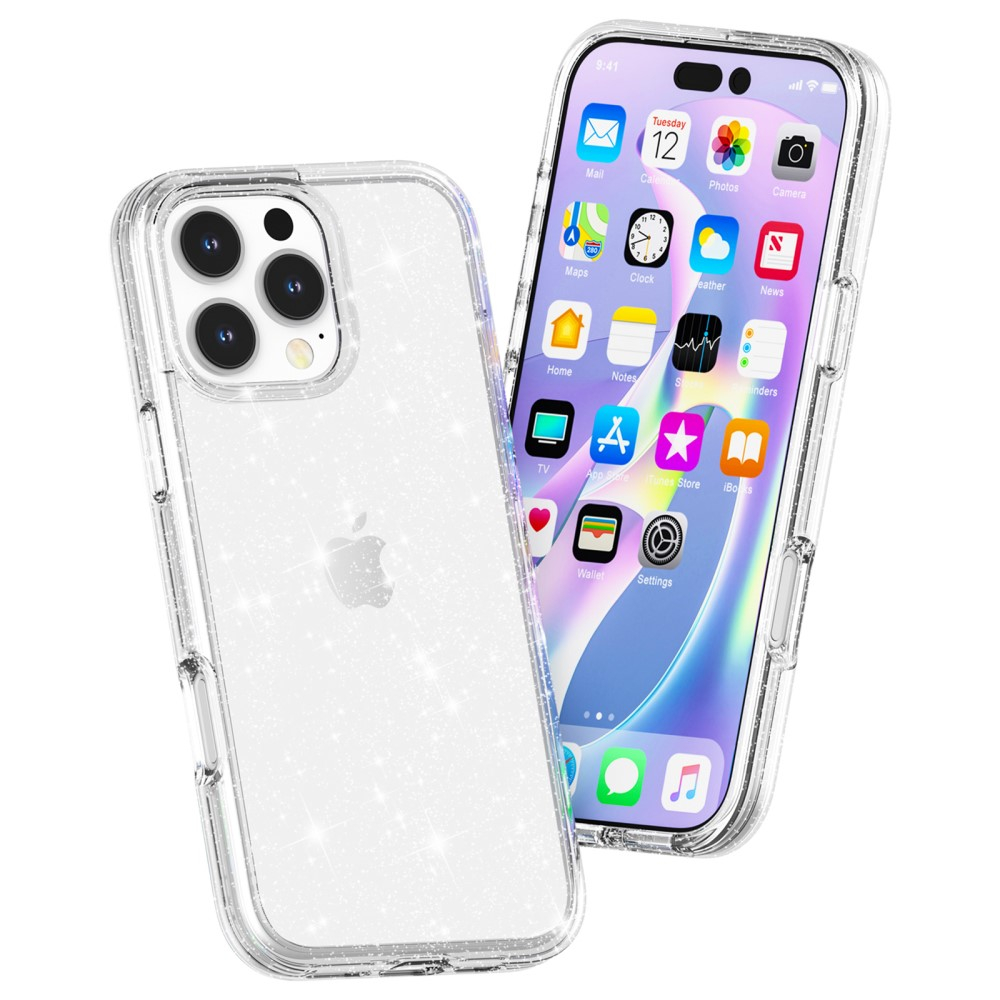 iPhone 16 Pro Max Hybrid Hardcase Schutzhülle im Glitzer Design - Silber / Transparent