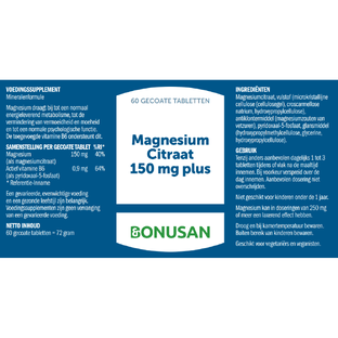 Bonusan Magnesiumcitraat 150mg Plus Tabletten Multiverpakking 3x60TB