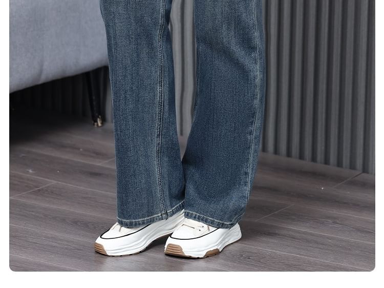 tropibreeze - Hoge taille gewassen rechte jeans