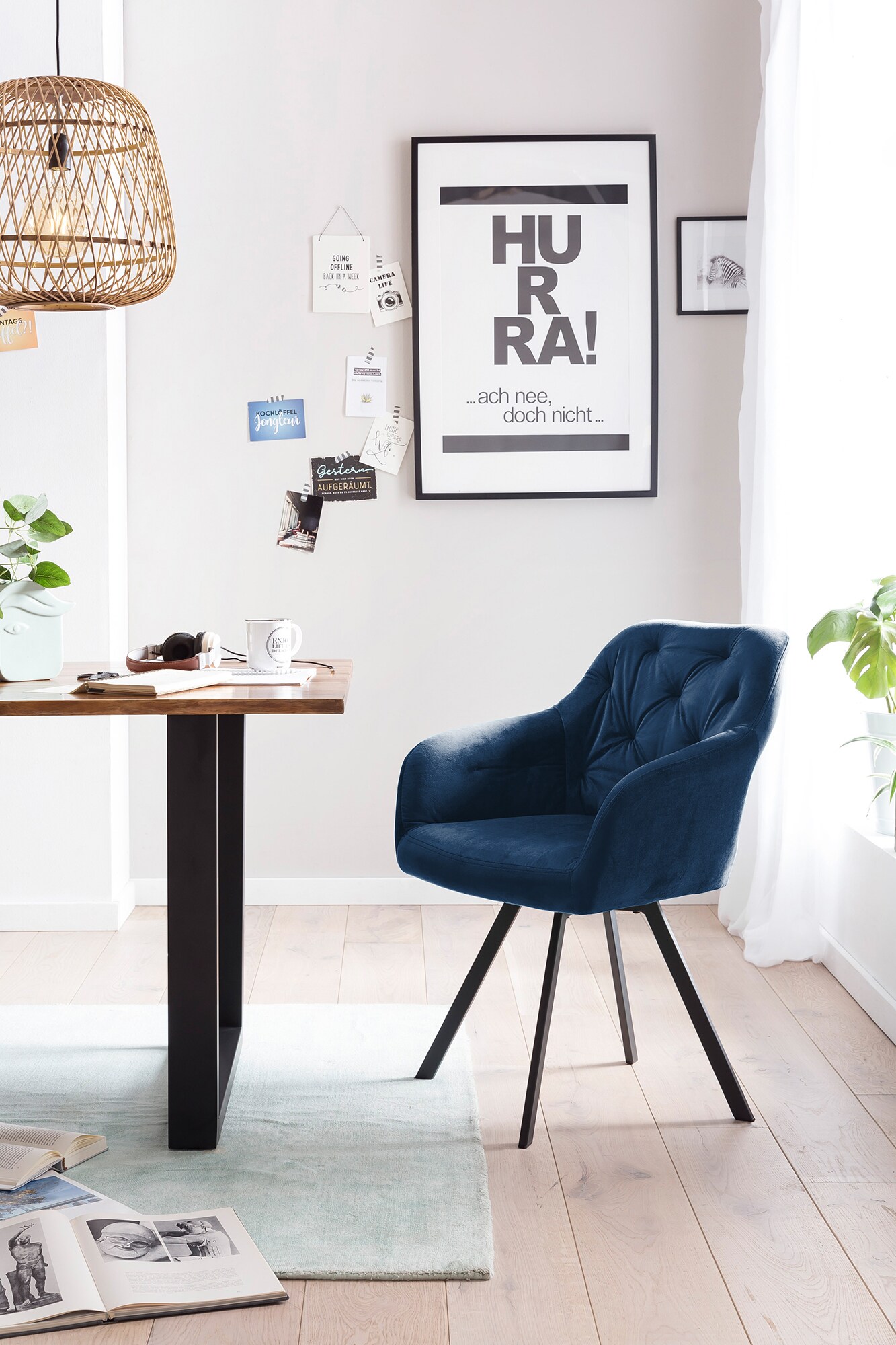 Armlehnstuhl Drehfunktion blau Esszimmerstuhl Polsterstuhl Wohnzimmer Stuhl