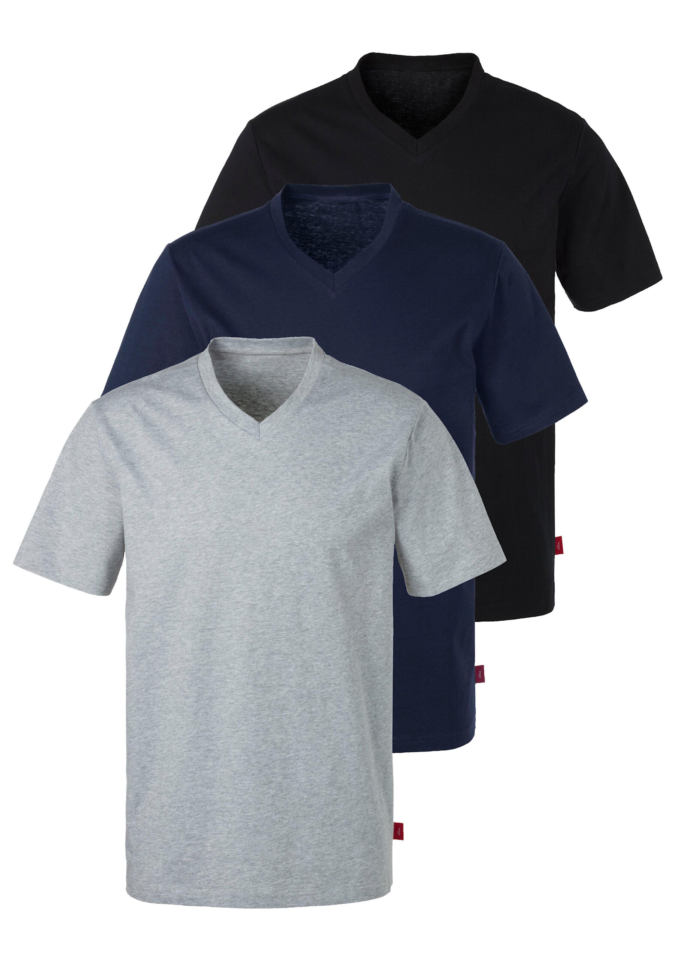 s.Oliver V-Shirt in grau-meliert, navy, schwarz
