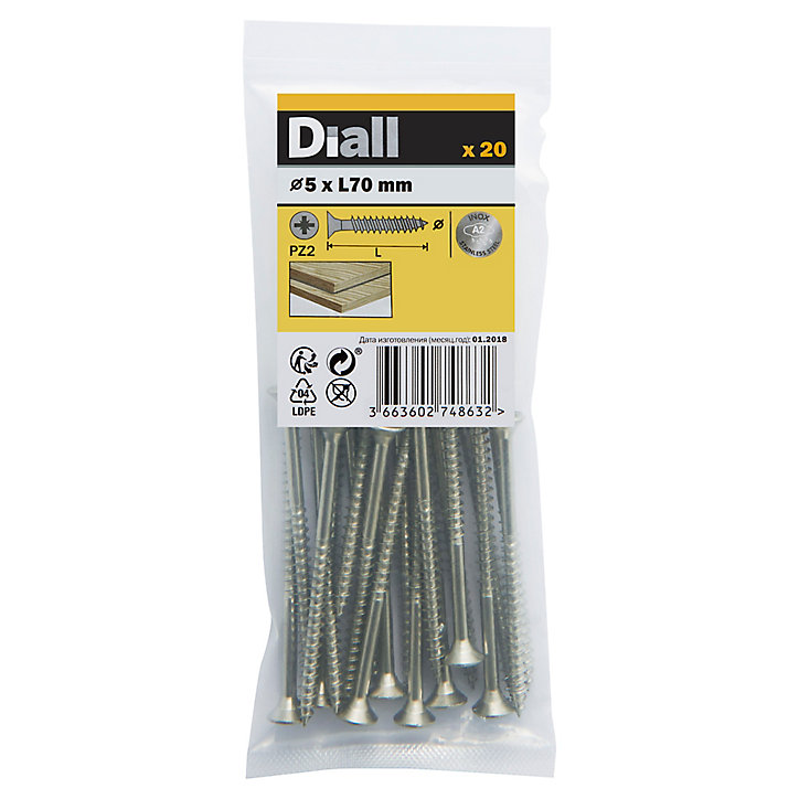 Vis à bois en acier inoxydable A2 pozidriv 5x70 mm - 20 pièces