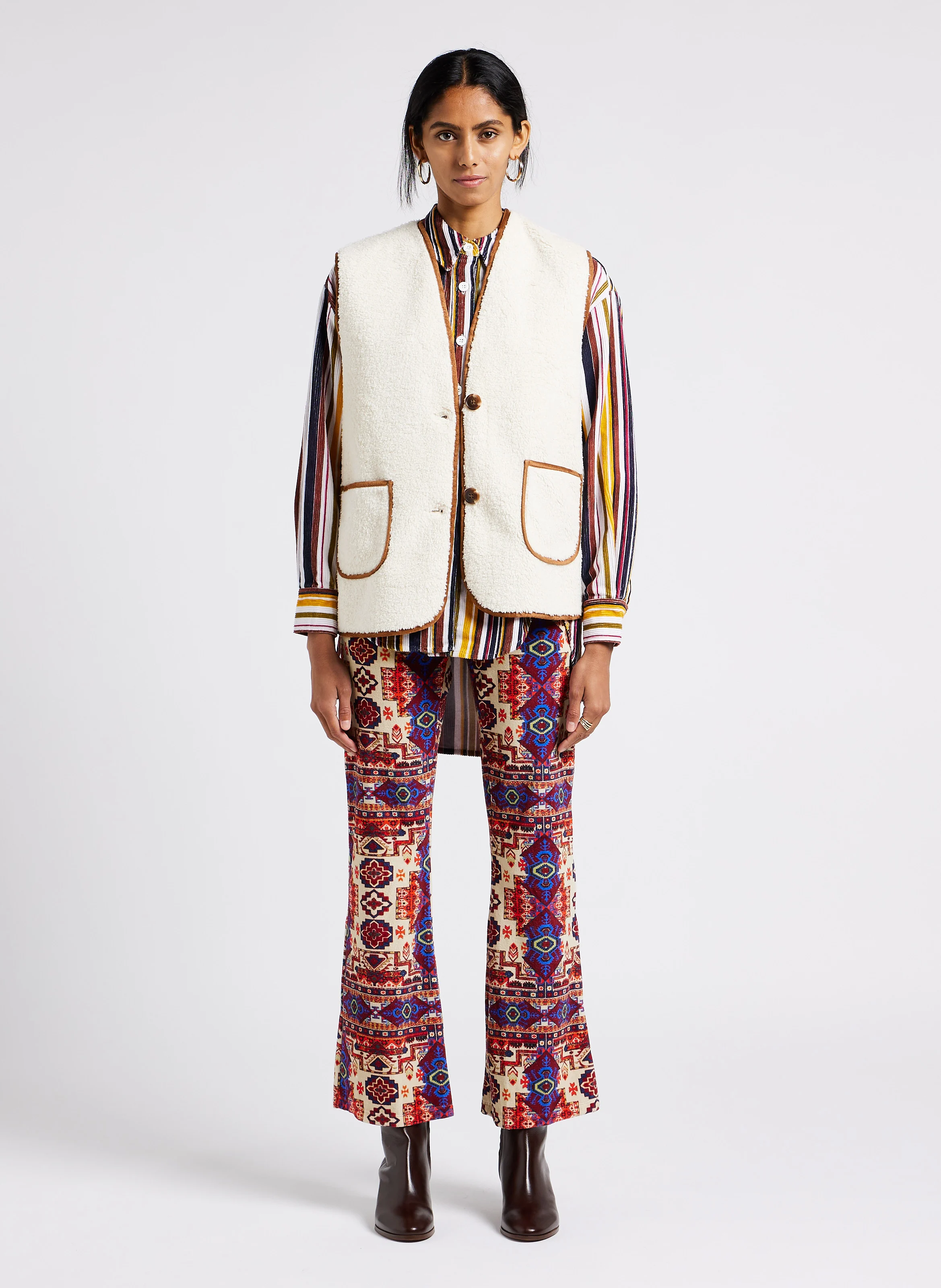 TAPESTRY - Pantalon taille haute à motif aztèque en coton | Rouge