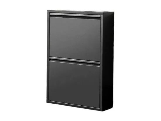 Meuble à chaussures Ezequiel, Meuble à chaussures en métal, Armoire d'entrée polyvalente, Rangement pour chaussures, 50x15h71 cm, Noir