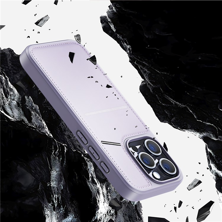 iPhone 15 Pro Max MagSafe Hybrid Leder Hülle mit Kartenfach   Kickstand Aufsteller (RFID Schutz) - Lila