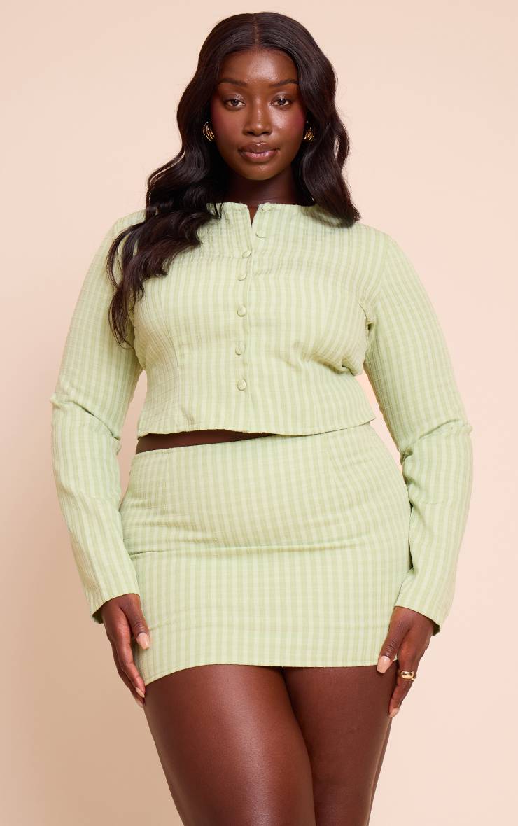 Vert Sauge Ensemble Coordonné Jupe Mini Grande Taille