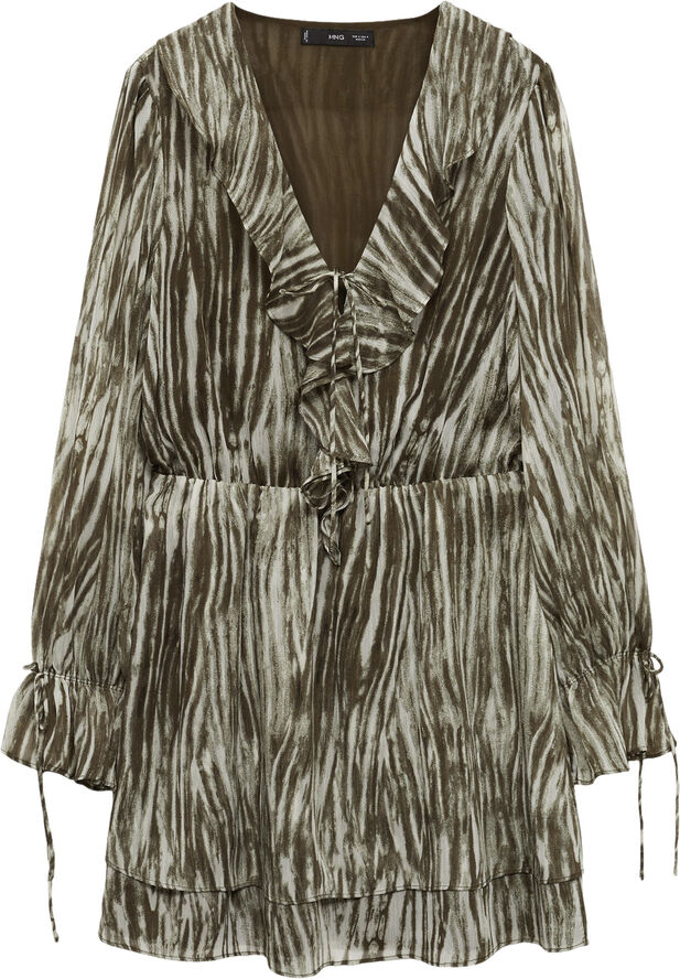 MANGO Short ruffle printed dress Green