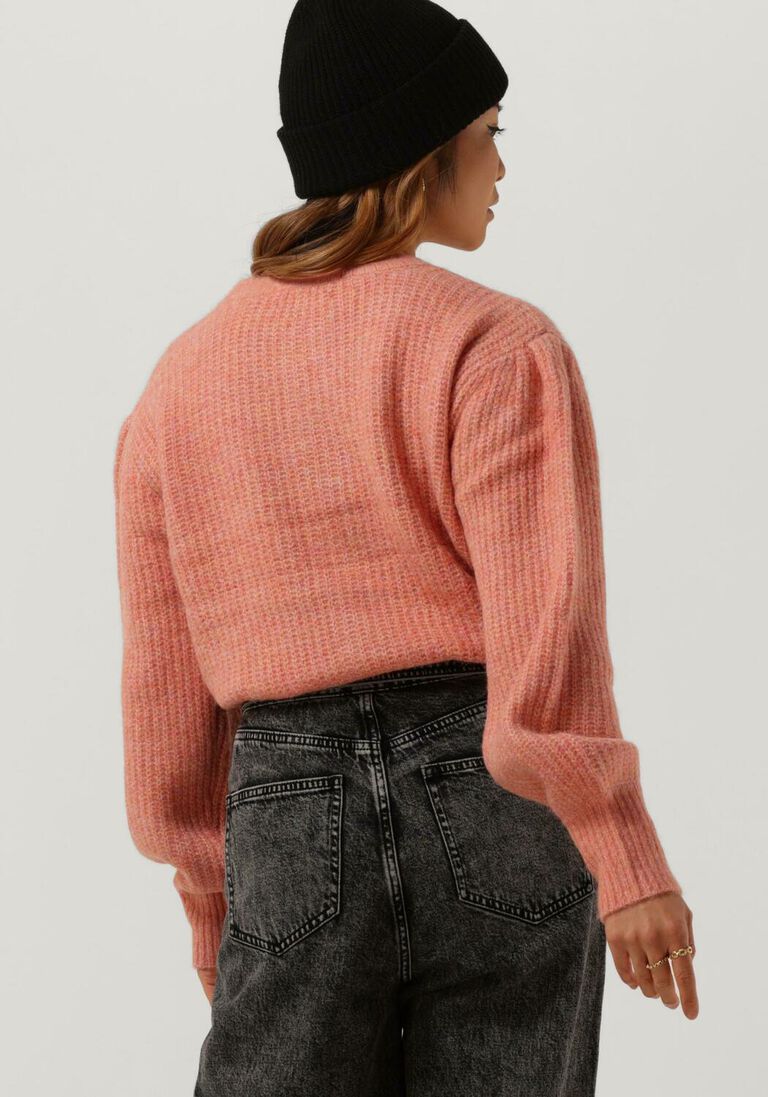SCOTCH & SODA roze scotch & soda vest knitted crewneck cardigan with puffed sleeves