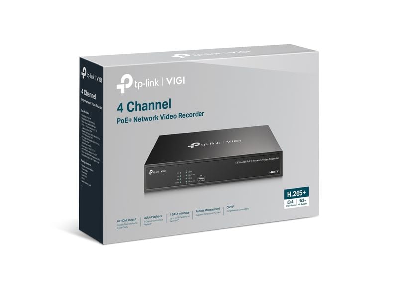 TP-Link Netzwerkrekorder PoE VIGI NVR1004H-4P 0 TB, 4 Kanal VIGI 4-Kanal-PoE-Netzwerk-Videorekorder