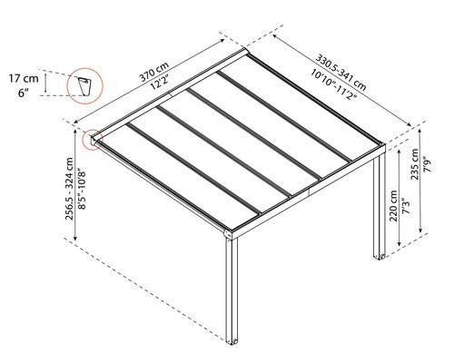Palram-Canopia Stockholm terrasoverkapping 370x330,5 cm antraciet