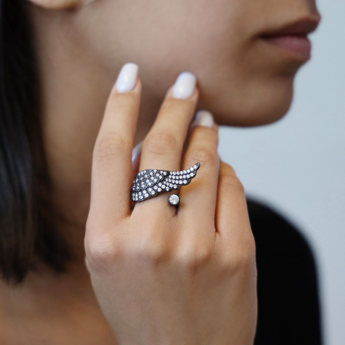 Bague Aile D'ange Noire Noire
