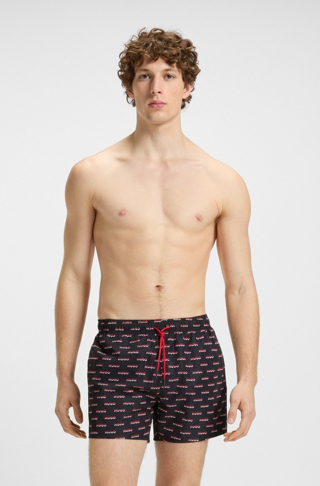 HUGO Underwear Badehose , durchgehender Split-Logo-Print, Verstellbarer Tunnelzug am Bund