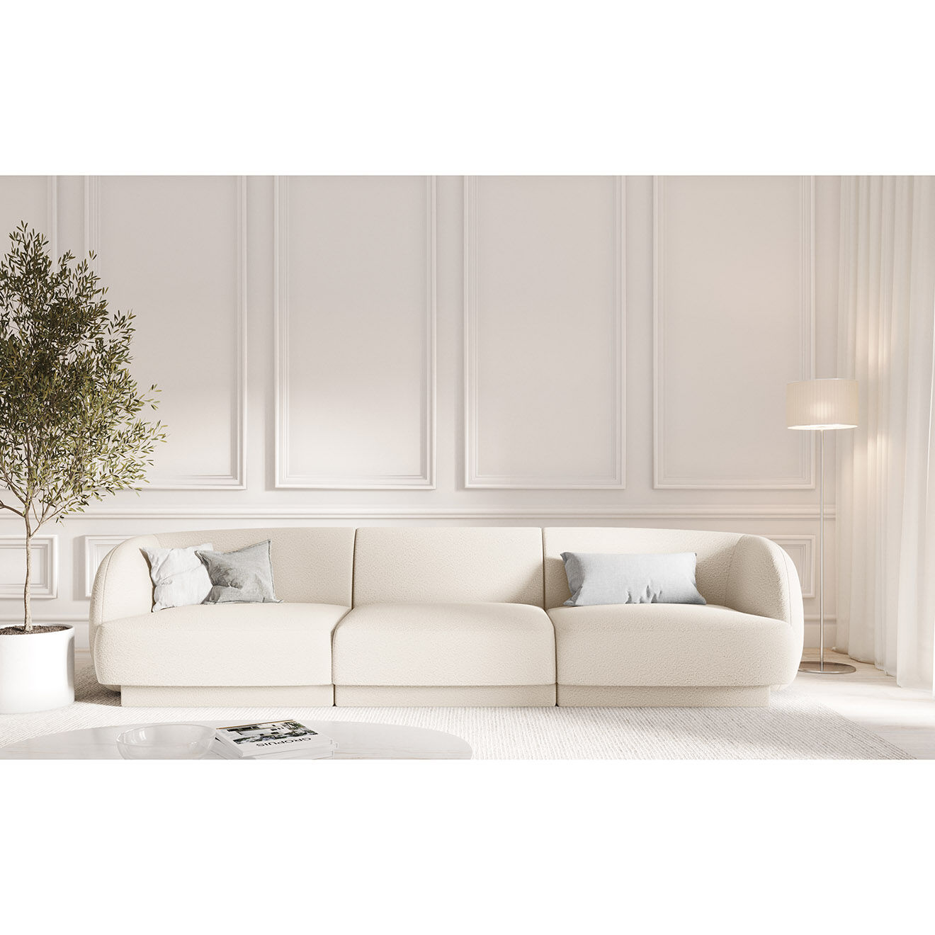 Micadoni Canapé Miley Bouclé 3 Places beige - 259x85x74 cm