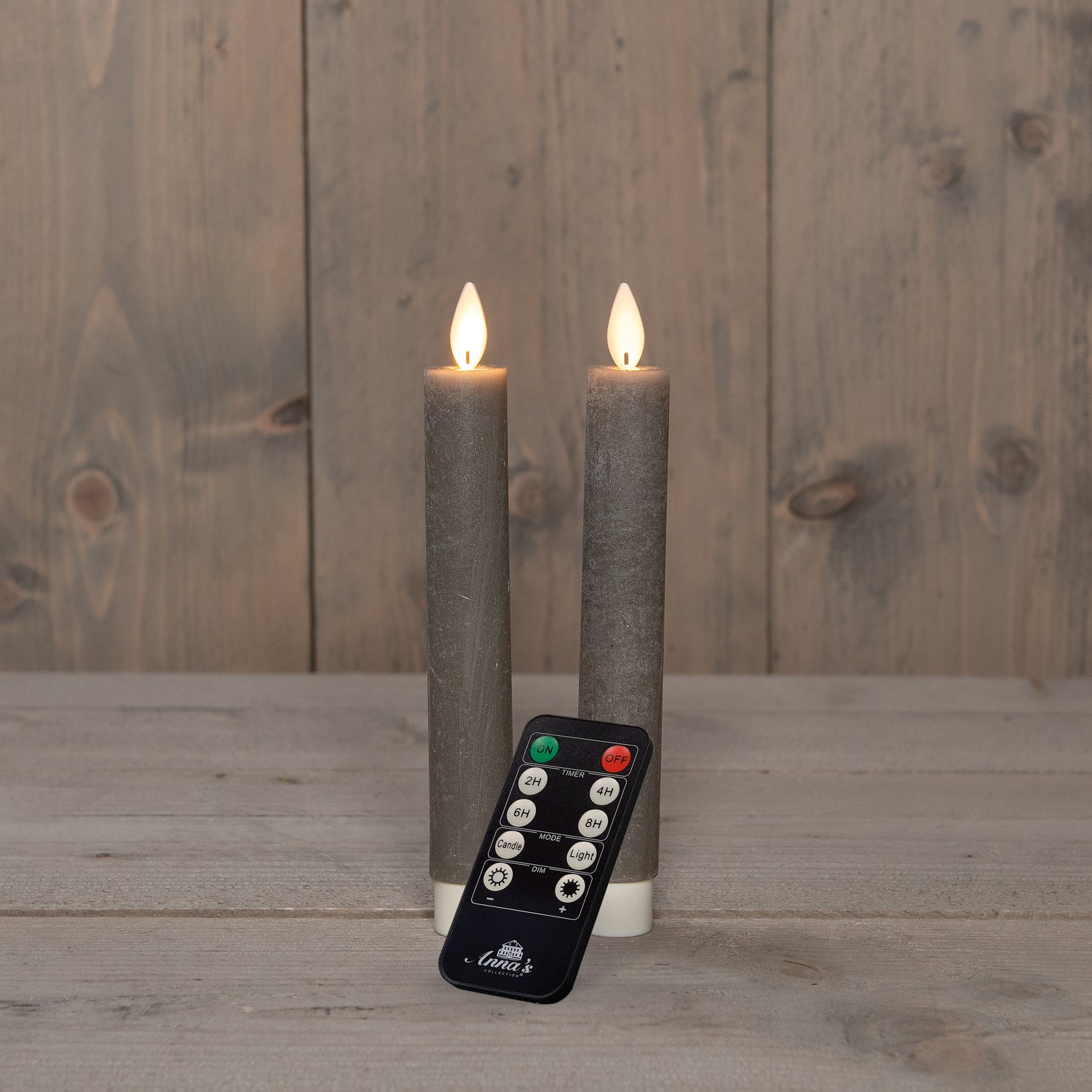 Anna's Collection LED dinerkaars Tara met timer taupe D 2,2 H 18 cm 2 stuks