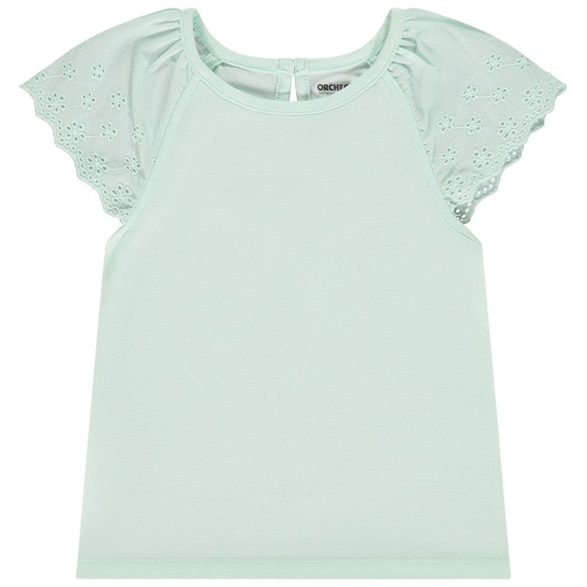 T-shirt manches courtes en broderie anglaise pour bébé fille - Vert