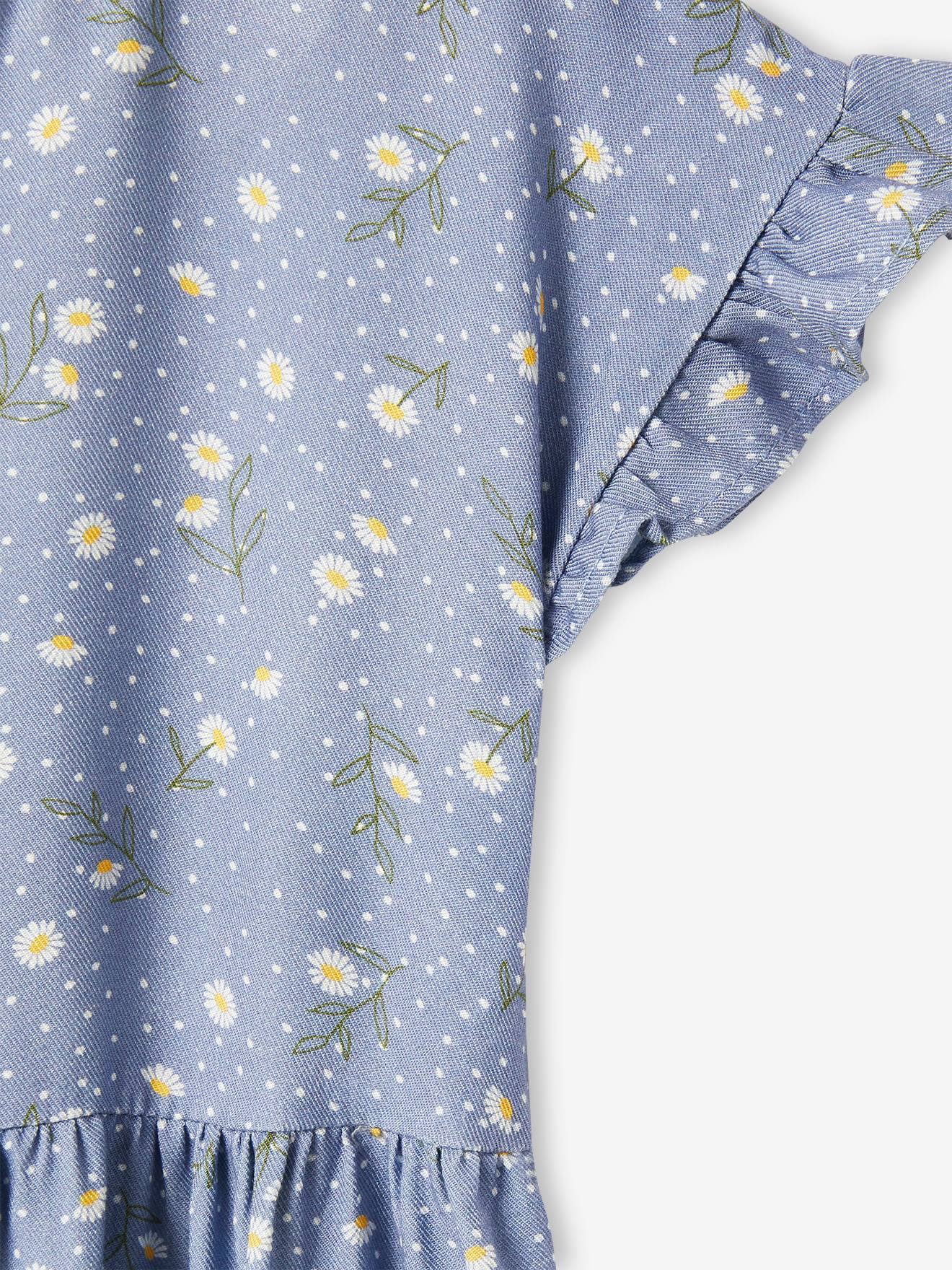 Vestido com botões e estampa floral, para meninas, na cor bege claro.