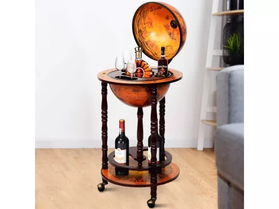Bar Globe Terrestre Vintage, Mappemonde en Bois d'Eucalyptus, Porte-Bouteilles 16e Siècle, Ajout Une Décoration Rustique pour Votre Maison