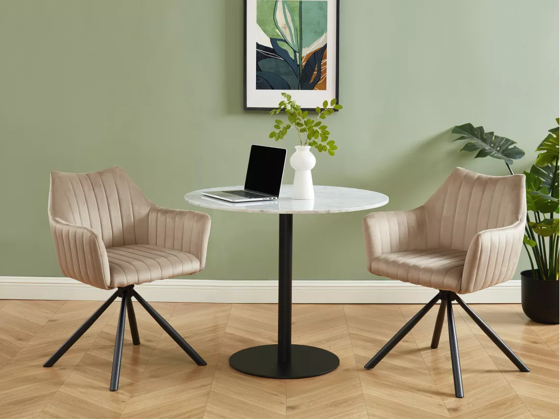 Lot de 6 chaises avec accoudoirs en velours et métal - Beige - IZIALI de Pascal MORABITO