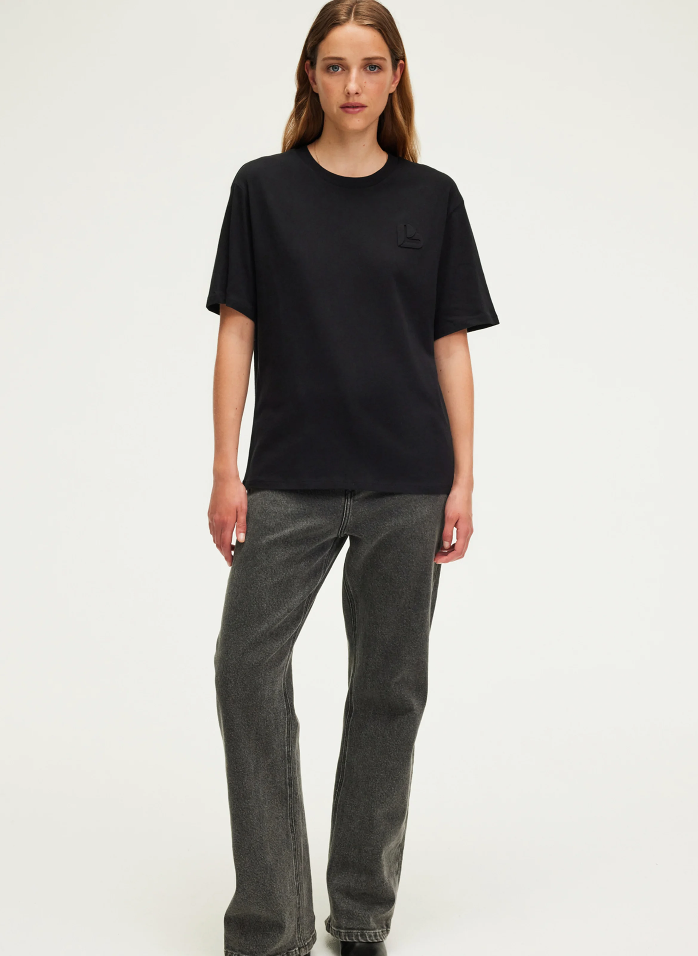 AVRIL - Tee-shirt col rond droit en coton | Noir