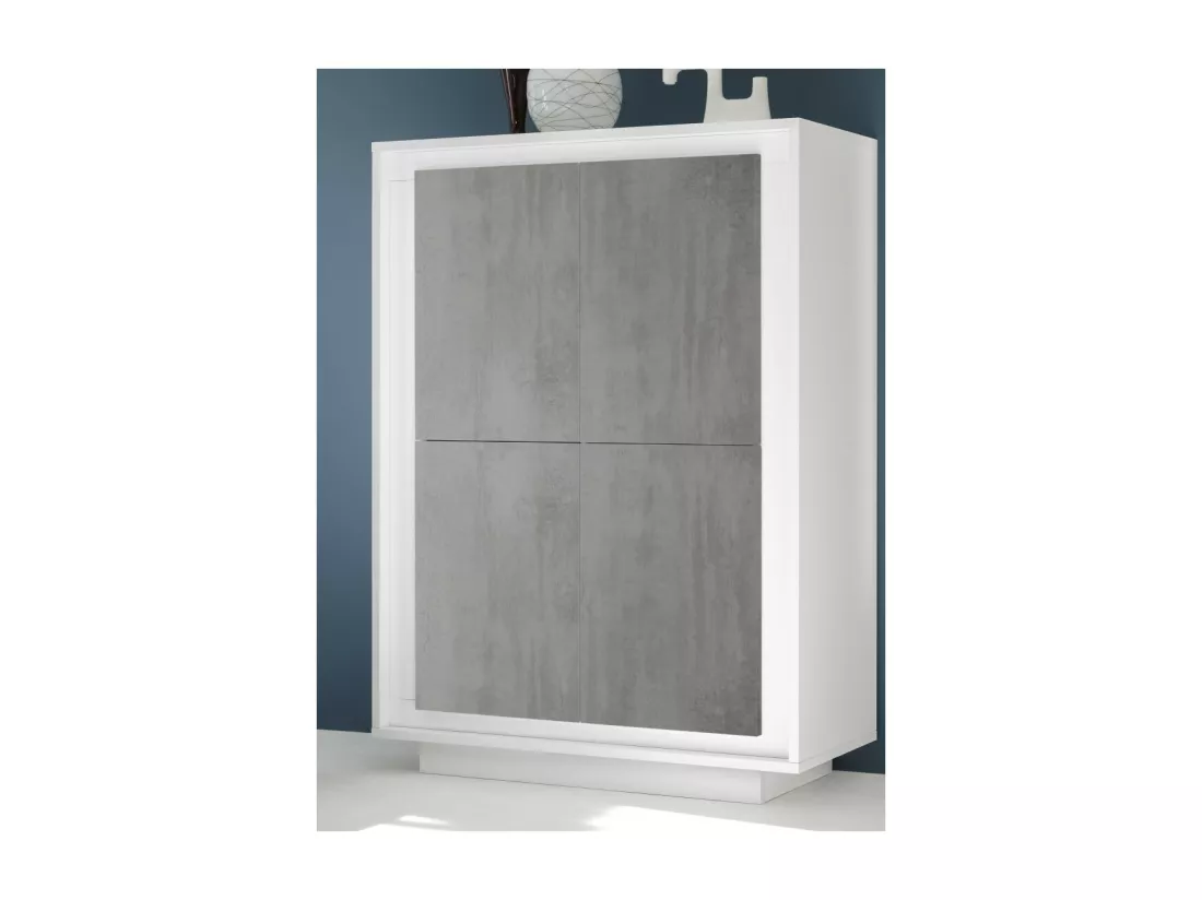 Vaisselier 4 portes FALL – Blanc mat laqué et gris béton – Design moderne et fonctionnel