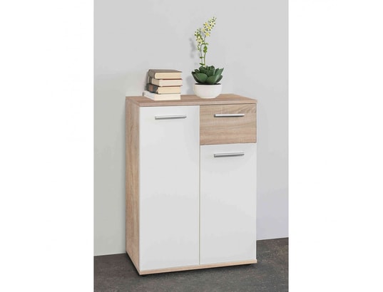TERRE DE NUIT - Commode 2 portes 1 tiroir en bois imitation chêne clair et b...