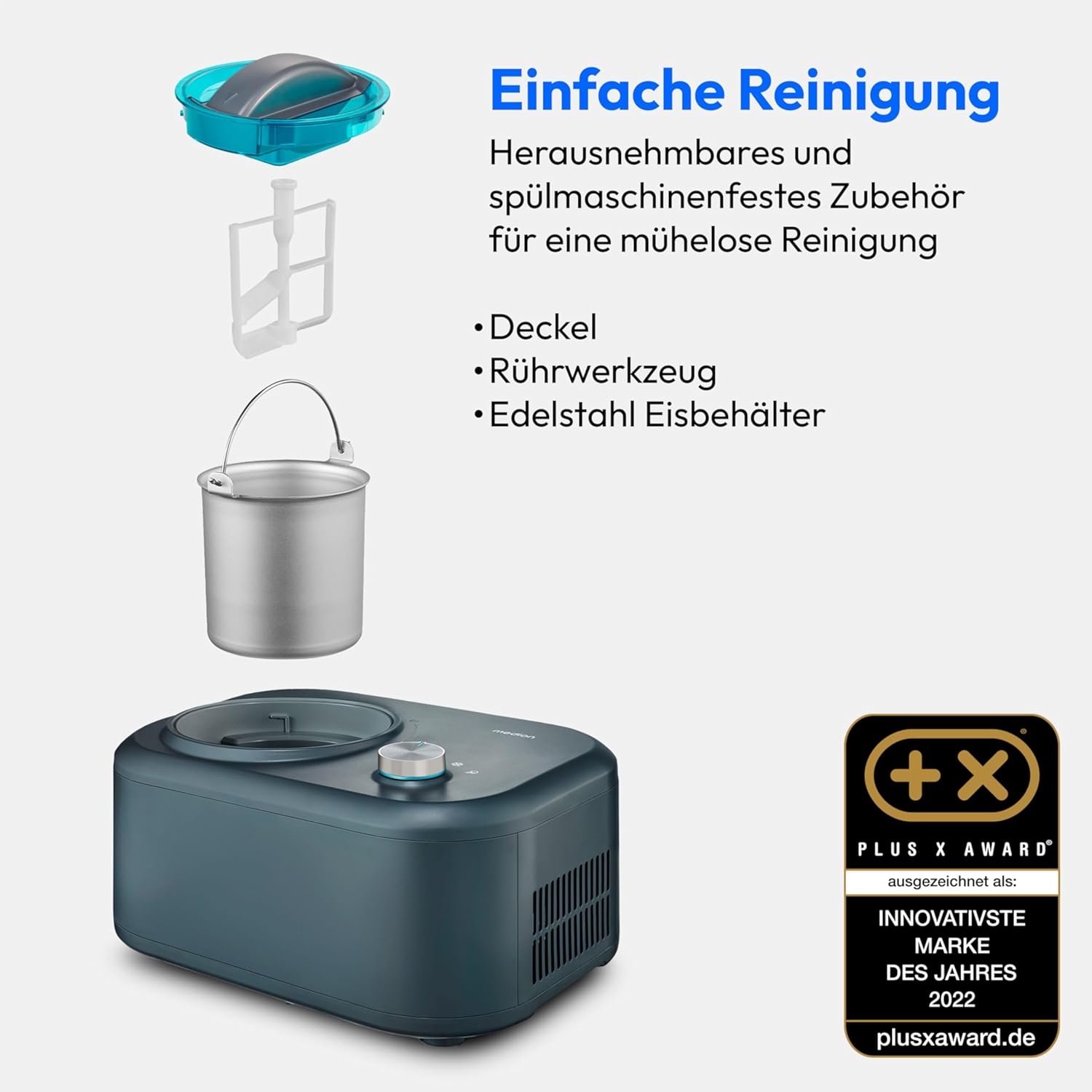 MEDION Eismaschine mit Kompressor (selbstkühlend, geeignet für die Zubereitung von Eiscreme, Frozen Yoghurt & Sorbet, 1 Liter, 100 Watt, Aluminium Eisbehälter, MD 10169)