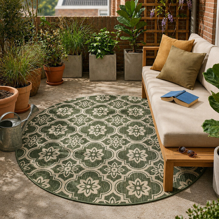 Rond buitenkleed - Rio Flower Groen