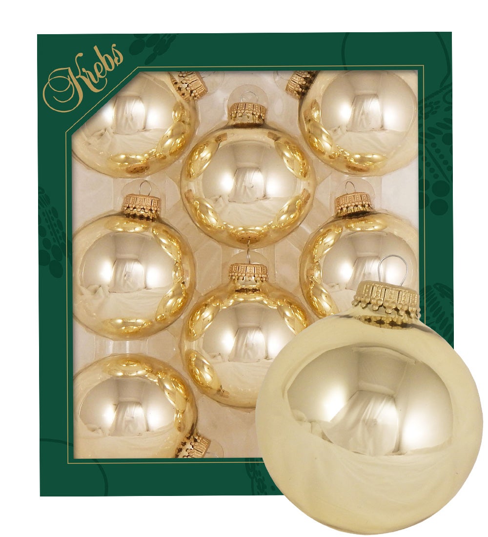 Zijdegouden glanzende glazen ballen van 7 cm, effen, 8 stuks, kerstballen, kerstversieringen, kerstversieringen voor de kerstboom