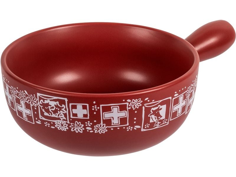 Kuhn Rikon Käsefondue-Set Suisse 15 Teile, Rot/Schwarz Käsefondue-Set mit Teller für 4-6 Personen