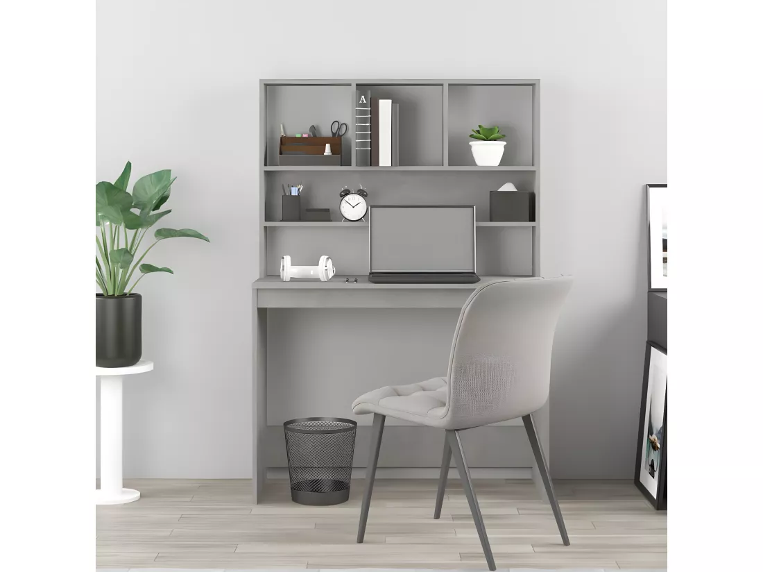Bureau avec étagères Gris béton 102x45x148 cm Bois d'ingénierie
