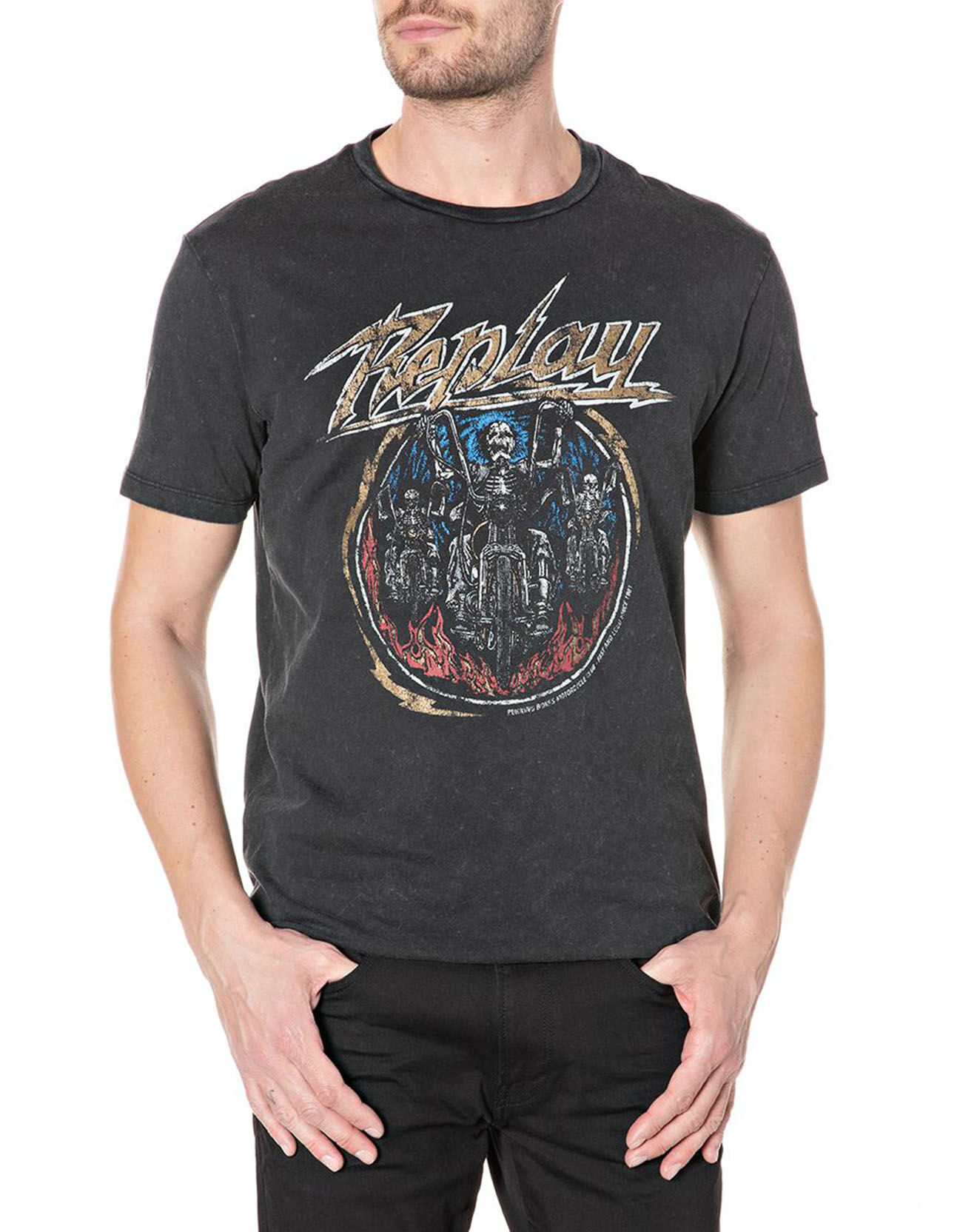 Replay T-Shirt Biker Skull noir