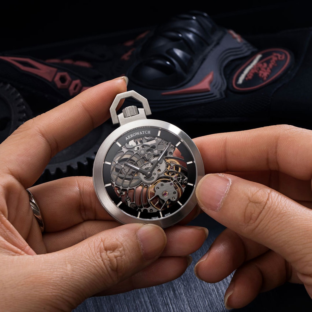 Aerowatch Taschenuhr Lépine Mechanical Tornado Skeleton Silbrig