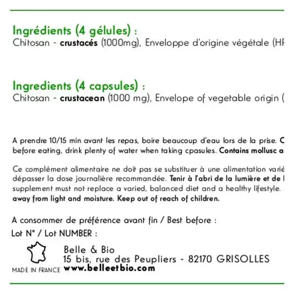 Cápsulas de quitosana Belle & Bio, 120 unidades