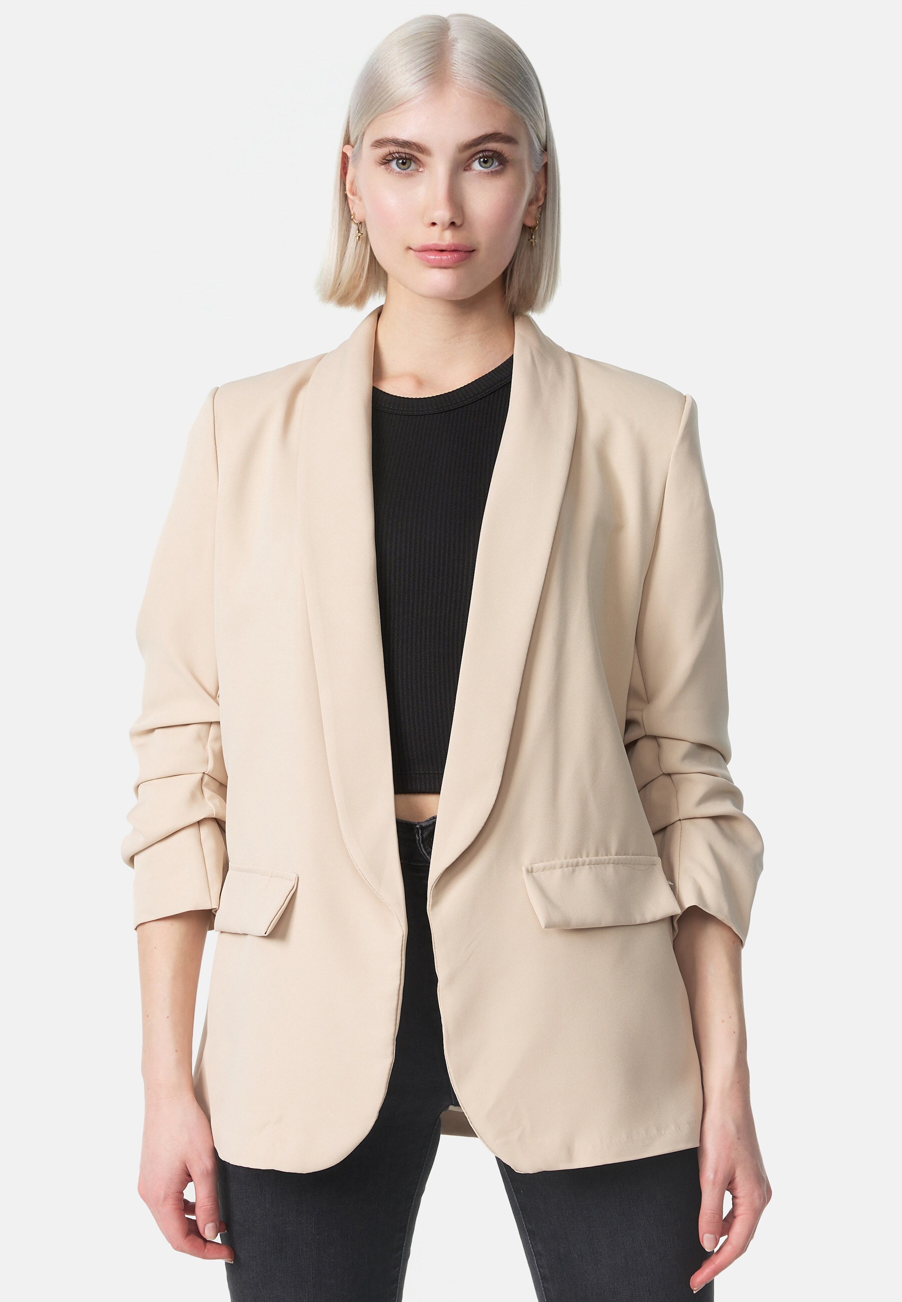 PM SELECTED Damen Kurzblazer Stylischer Sakko Business Blazer Gerafften Ärmeln in Einheitsgröße PM22