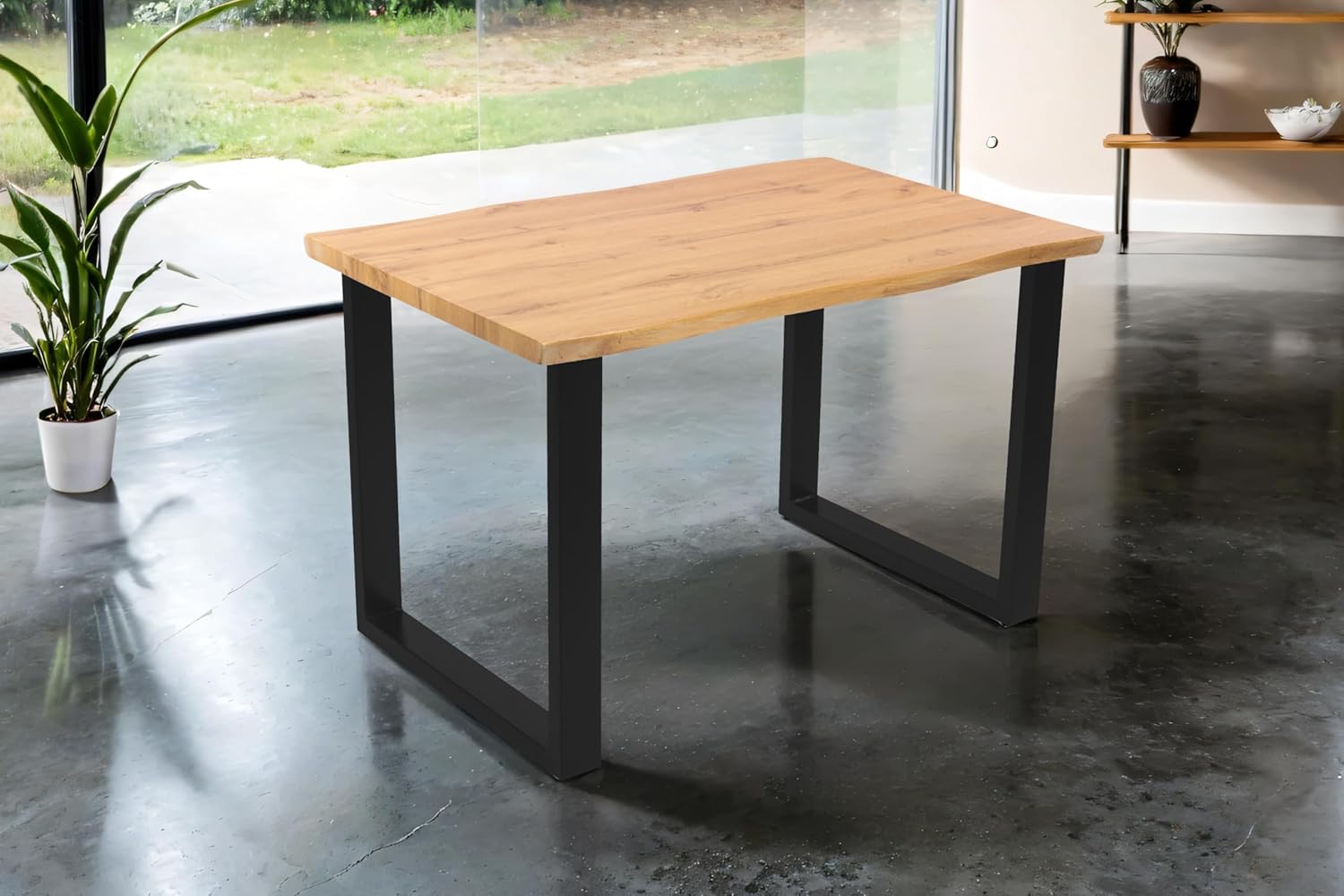 SAM Esstisch Josy | 140 x 80 cm | Holz Wildeiche-Optik | U-Gestell Metall schwarz | 40 mm Tischplatte mit Baumkante | Tisch für Esszimmer & Küche