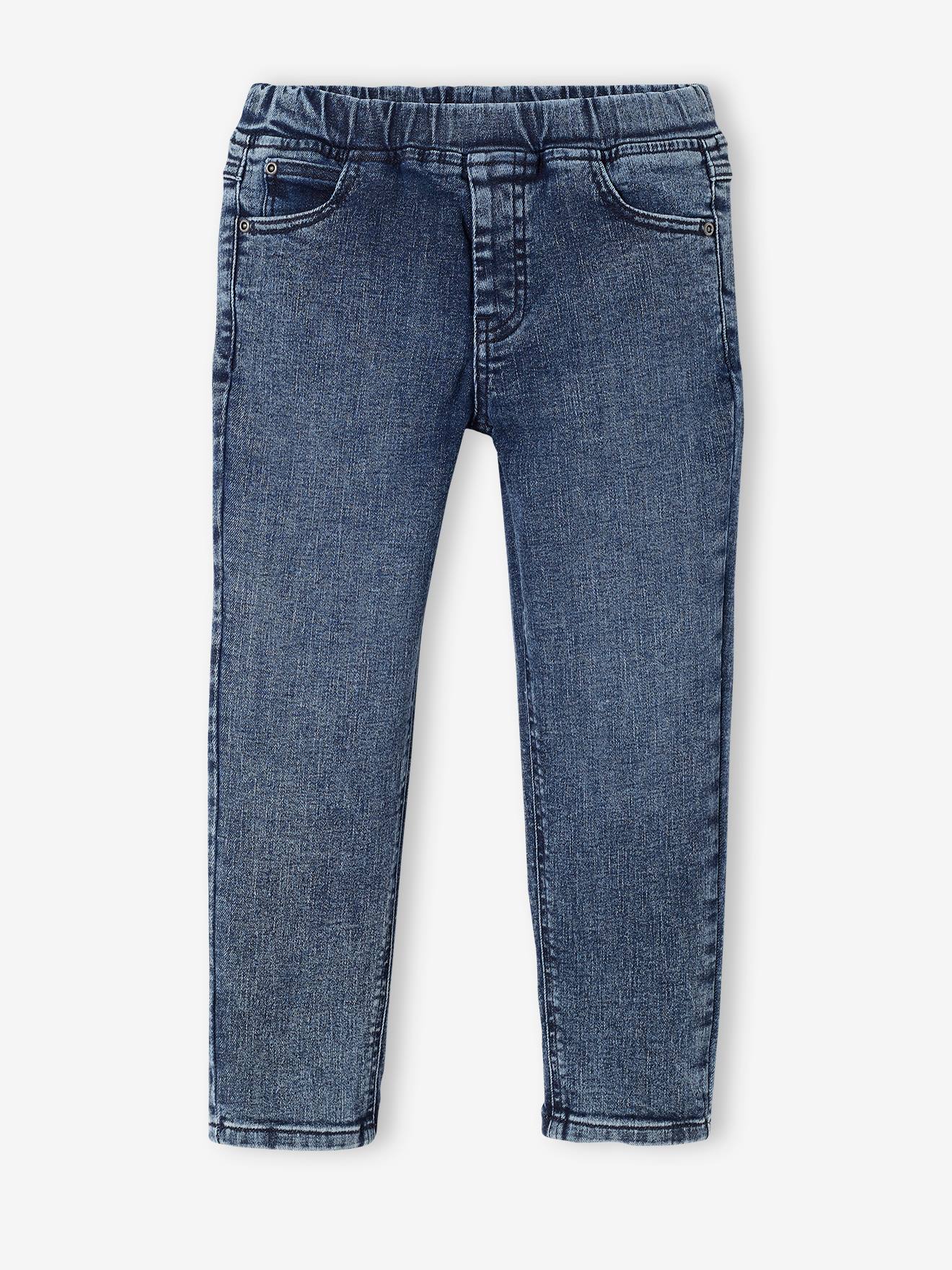 Calça jeans balão fácil de usar, com modelagem solta, preta lisa, para meninos.