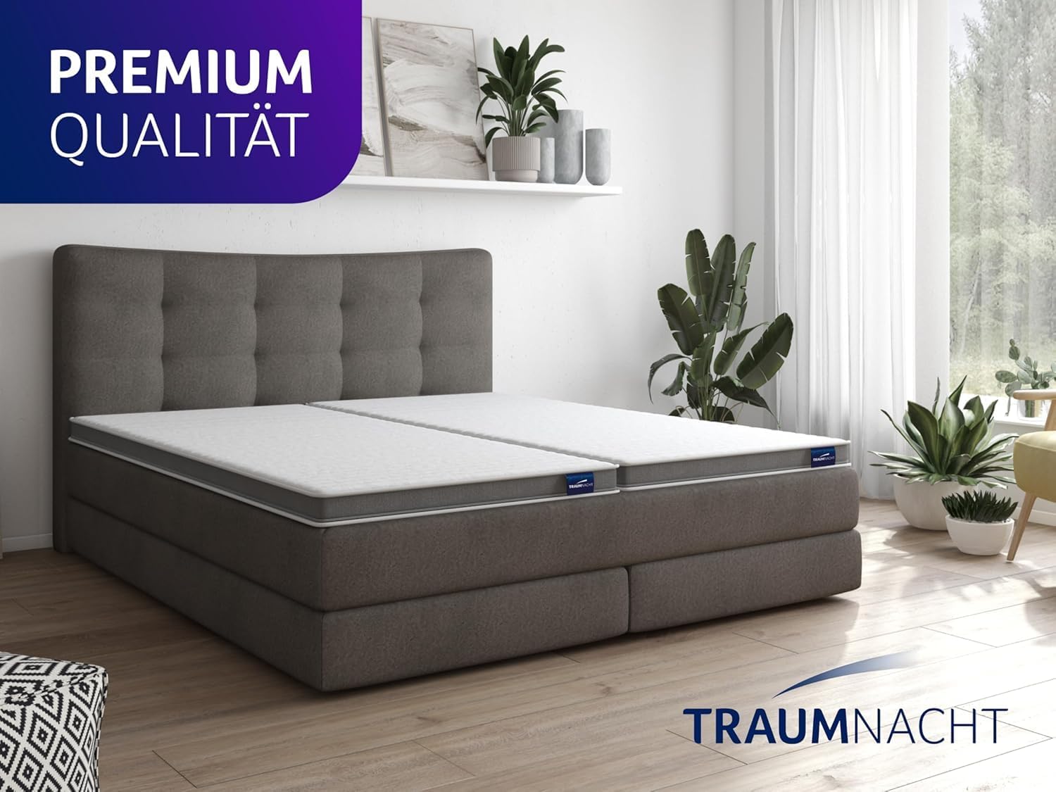 Traumnacht Split Topper aus Gelschaum mit Klimaband und Gel-Aktiv-Kaltschaum, 200 x 200 cm, weiß, Gelschaum (Split Topper)
